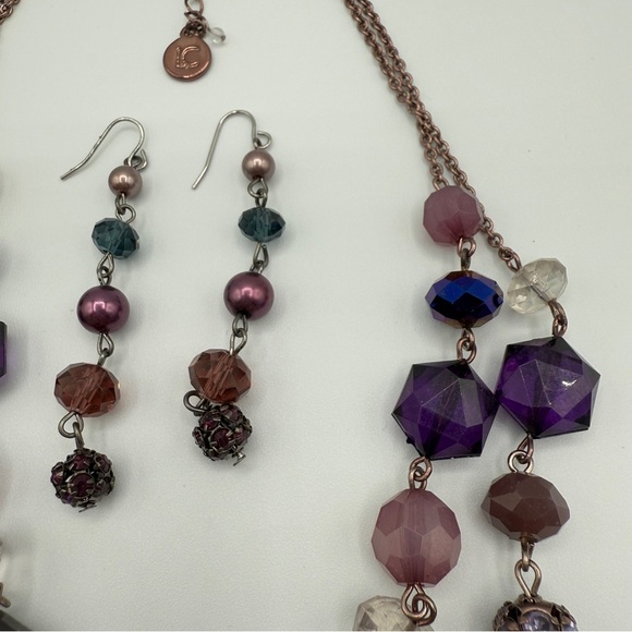 Vintage Liz Claiborne Elegant Sparkly Purple Beaded Necklace and Earring Set - Picture 9 of 9